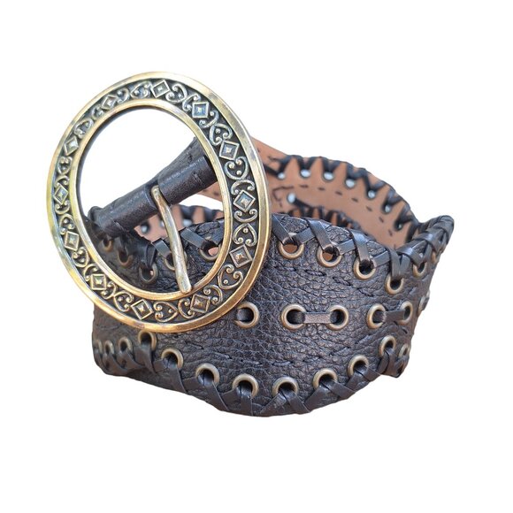 Brighton Sara Toga Leather Belt Size 32 Textured Black Whip Stich Western - Picture 2 of 10